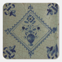 De Blauwe Tegel van Delft - Vaas met Bloemen en Bo Vierkante Sticker