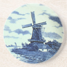 De Blauwe Tegel van vintage Antiek Delft - Windmol Onderzetter Voor Drinken