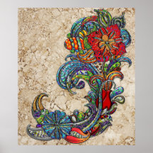 De bloemen Krullen vatten Modern Art. samen Posters