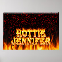 De brand van Jennifer van Hottie en vlammen rood m Poster