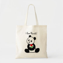 De Cartoon van de panda en een Bloem van het Hart Tas