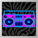 De Corey rétro Boombox radio du tigre 80s Poster