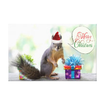 De Eekhoorn van Kerstmis met de Cadeaus van Kerstm Stretched Canvas Afdruk