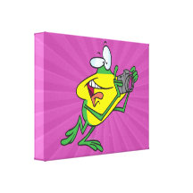 de gekke cartoon van de fotograafkikker stretched canvas afdrukken