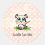 De gepersonaliseerde stickers van panda roze polka