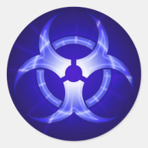 De glanzende Blauwe Sticker van het Symbool Biohaz