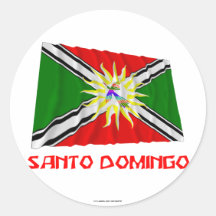 De golvende vlag van Santo Domingo met Naam Ronde Stickers