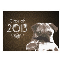 De grappige Pug 2013 van de Snor Partij van Afstud Gepersonaliseerde Uitnodigingen