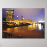 De Horizon van Cleveland bij Nacht Afdruk