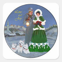 De Hymnes van Kerstmis van Westies en van de Famil Vierkant Stickers