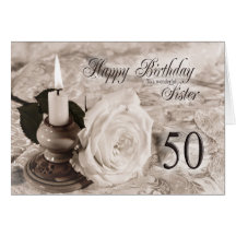 De kaart van de verjaardag voor zuster, 50.  De ka