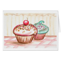 De kers bestrooit Kaart Cupcakes
