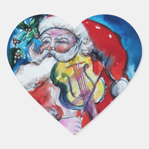 DE KERSTMAN MET VIOOL HARTVORMIGE STICKER