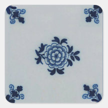 De klassieke Blauwe Tegel van Delft van de Antiqua Vierkante Sticker