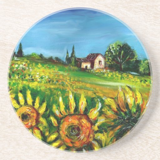 DE LANDSCHAPPEN > DE ZONNEBLOEMEN EN HET PLATTELAN ONDERZETTERS