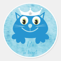 De leuke Blauwe Zijn Kat van de Cartoon een Nieuw  Ronde Stickers