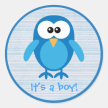 De leuke Blauwe Zijn Uil van de Cartoon een Nieuw  Sticker