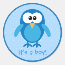 De leuke Blauwe Zijn Uil van de Cartoon een Nieuw  Stickers