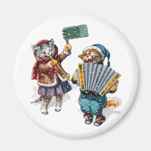 De leuke Katten spelen de Harmonika in de Sneeuw Magneten