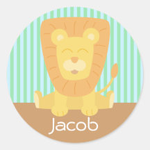 De leuke Leeuw van de Cartoon met strepenachtergro Sticker