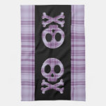 De paarse Schedel van de Plaid Keuken Handdoeken