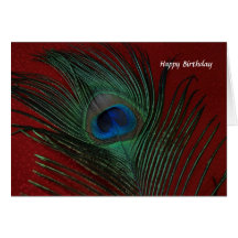 De paon de plume toujours la vie rouge métallique carte de vœux