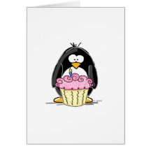 De Pinguïn van de verjaardag met Cupcake Wenskaart