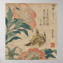 De Pioen en de Kanarie van Hokusai Plaat
