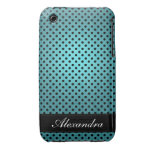 De polka stippelde Retro Blauw iPhone 3 Case-Mate Hoesje