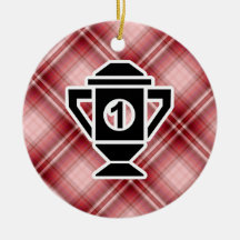 De rode Trofee van de Plaats van de Plaid 1st Kerst Ornamenten