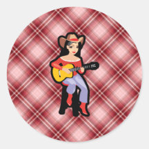 De rode Veedrijfster van de Plaid met Gitaar Ronde Stickers