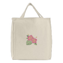 De roze gele hibiscus bloeit geborduurde bolsazak tas