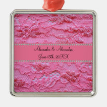 De roze gunsten van het kanthuwelijk kerstboom ornament