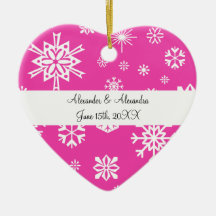 De roze gunsten van het sneeuwvlokkenhuwelijk kerstboom ornament