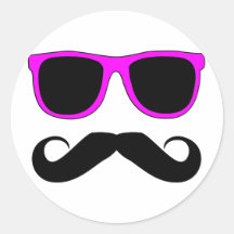 De roze Retro Snor van Glazen Ronde Sticker