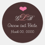De roze Sticker van het Monogram van het Huwelijk 