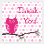 De roze Uil "dankt u" goedkeurt Labels Sticker