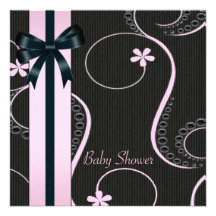 De roze Zwarte Douche van het Meisje van het Baby  Persoonlijke Uitnodigingen