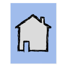 De Schets van het huis. Zwarte en Blauw Wenskaarten