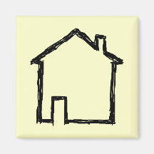 De Schets van het huis. Zwarte en Room Koelkast Magneetje
