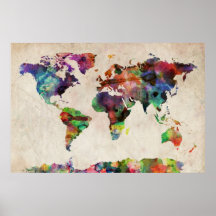 De Stedelijke Waterverf van de Kaart van de wereld Print