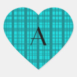 De turkooise plaid van het monogram hartvormige stickers