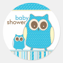 De Uil van mamma's & de Uil van het Baby in Blauw Ronde Stickers