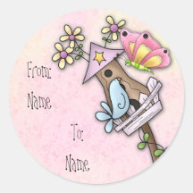 De vergadering van de vlinder en van de vogel bij  ronde sticker