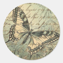 De Victoriaans Natuurlijke Collage van de Vlinder Ronde Sticker