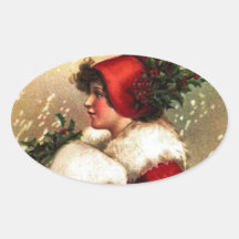 De vintage Groeten van Kerstmis Ovaalvormige Sticker