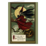 De vintage Heks die van Halloween een Bezem en een Wenskaarten