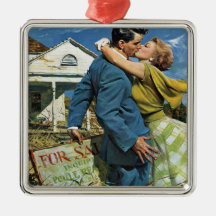 De vintage Jonggehuwden kopen Eerste Huis; Wij bew Kerst Ornamenten
