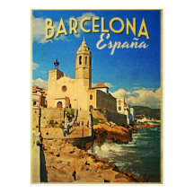 De Vintage Reis van Barcelona Spanje Wenskaarten