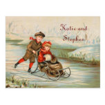 De vintage Winter Sledding bewaart de Datum Wens Kaart